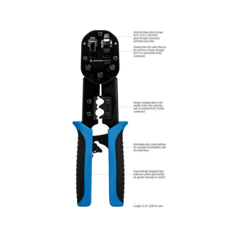 Alicate de Crimpagem e Corte Profissional 6-1 - RJ45/RJ11/RJ12 Modular - Ficha Passante
