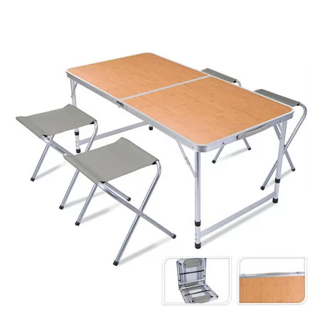 Conjunto de Campismo - Mesa + 4 Cadeiras - 120x60x70cm - Alumínio