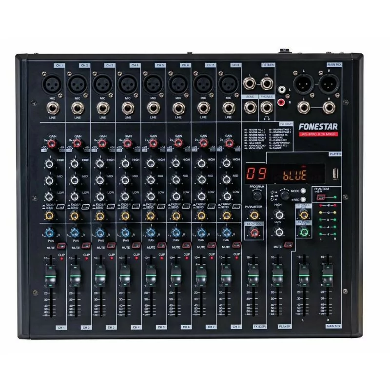 Mesa Mezcladora Fonestar - MIX 8PRO - 8 canais e 2 saídas