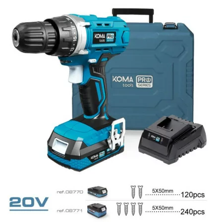 Kit Taladro Koma Tools Pro Series + 40 Accesorios - 20v
