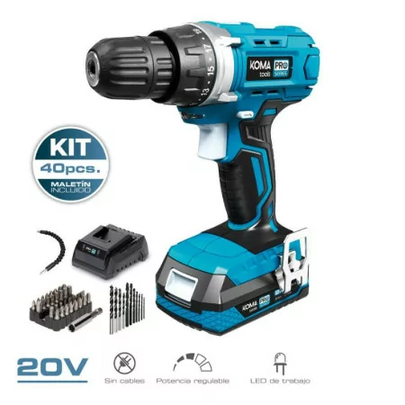 Koma Tools Pro Series Drill Kit + 40 Accessories - 20v