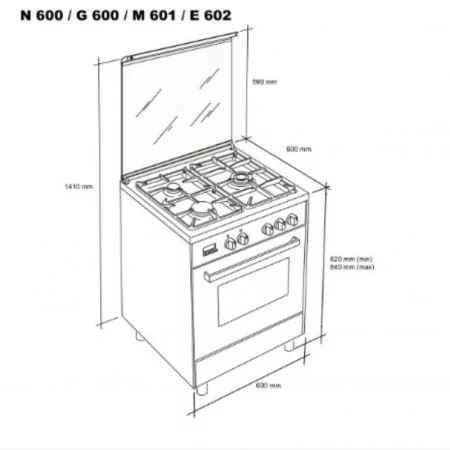 Cocina de Gas Meireles M 601 X NAT (4 Quemadores - 51L - Clase A - Inox - Gas Natural)