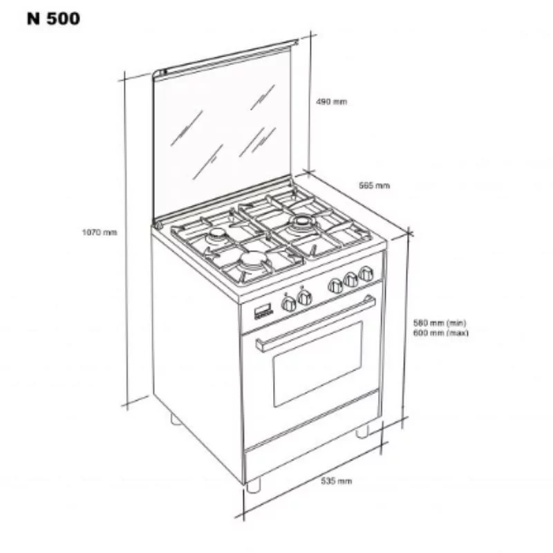 Meireles Gas Stove - 55L - 4 Burners - Stainless Steel - N 500 X NAT