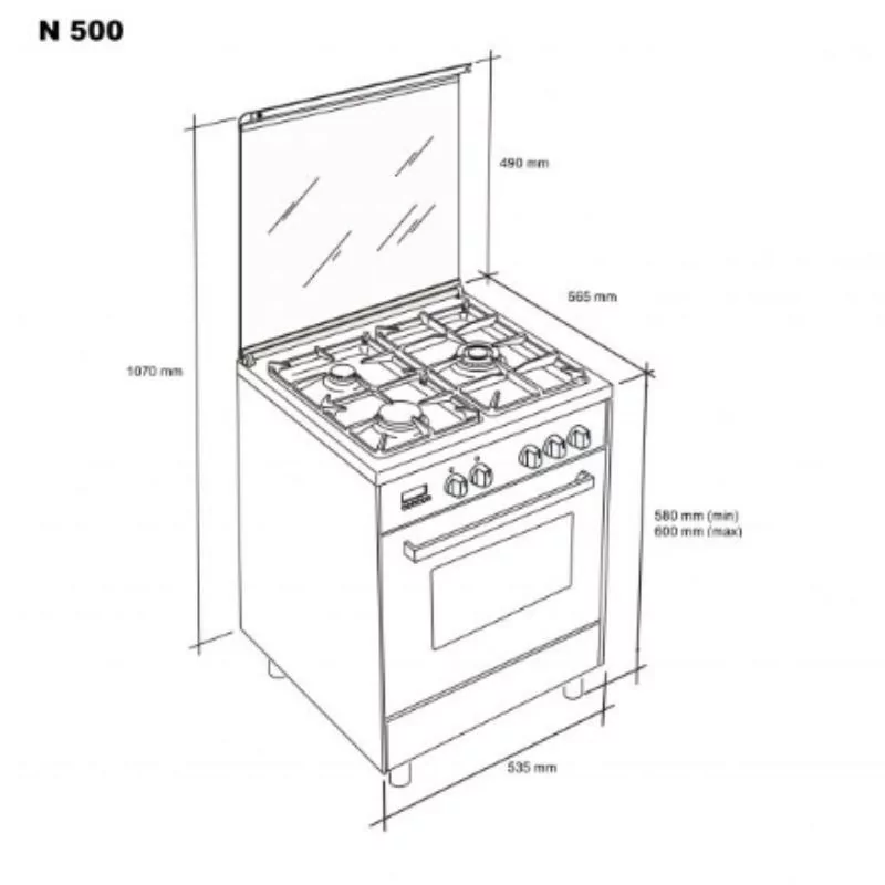 Cocina de Gas Natural Meireles - 55L - 4 Quemadores - Inox -N 500 W NAT