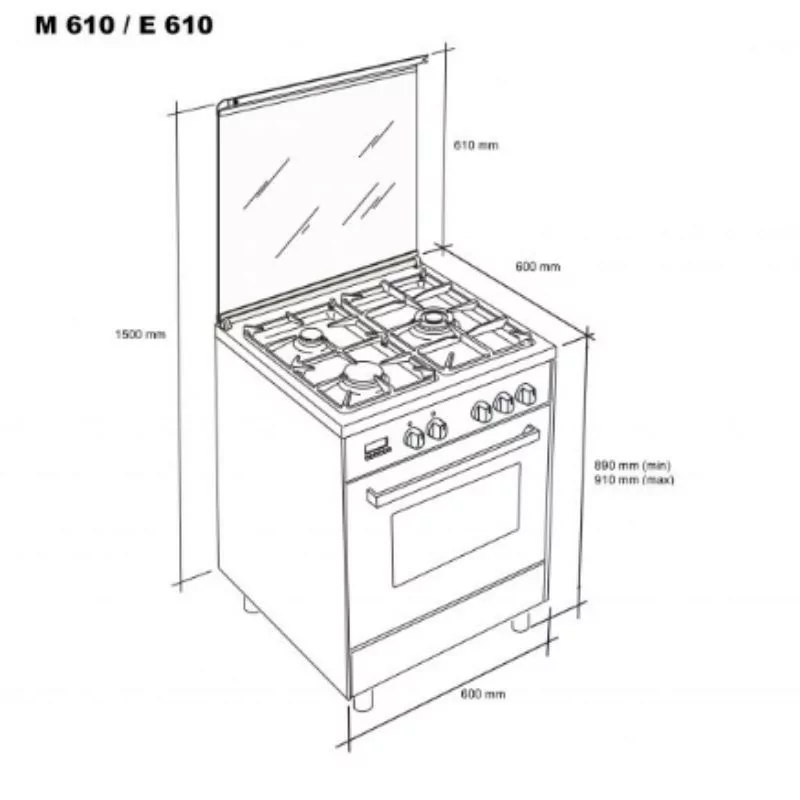 Meireles Gas Stove - 4 Burners - 55L - Black - E 610 BL
