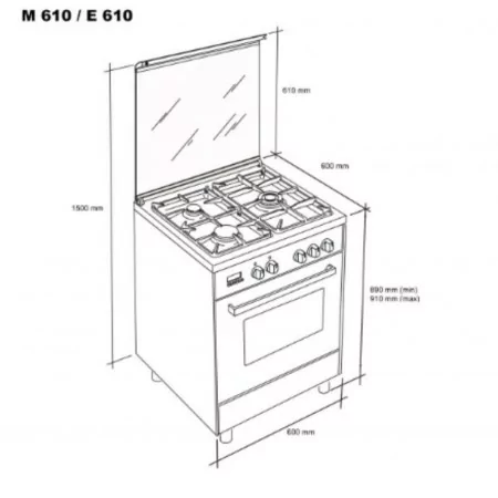 Meireles Gas Stove - 4 Burners - 55L - Black - E 610 BL