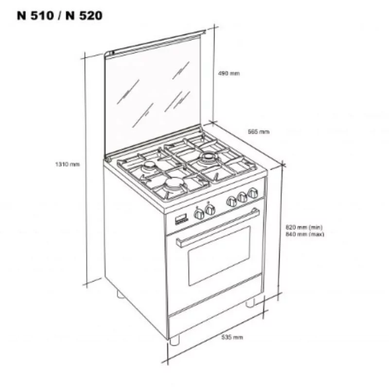 Meireles Milano Gas Stove - 4 Burners - 55L - N 520 B - Natural Gas