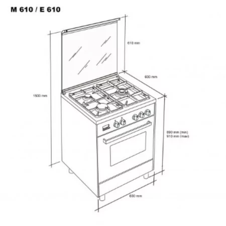Fogão Monobloco Gás Butano Meireles - 4 Queimadores - 60cm - 51L Inox - M 610 X