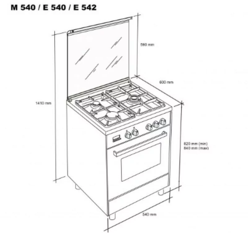 Cocina de Gas Meireles - 4 Quemadores - 59L - 54cm - Inox - E 540 X