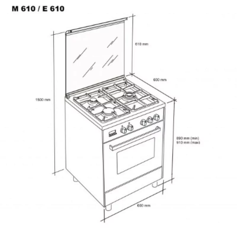 Fogão Meireles Monza - 55L - E 610 Bl - Preto + Inox