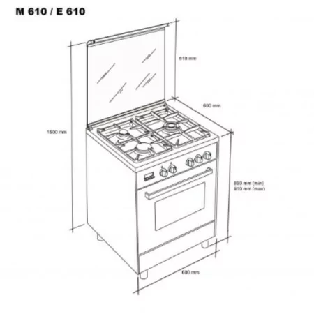 Fogão Meireles Monza - 55L - E 610 Bl - Preto + Inox
