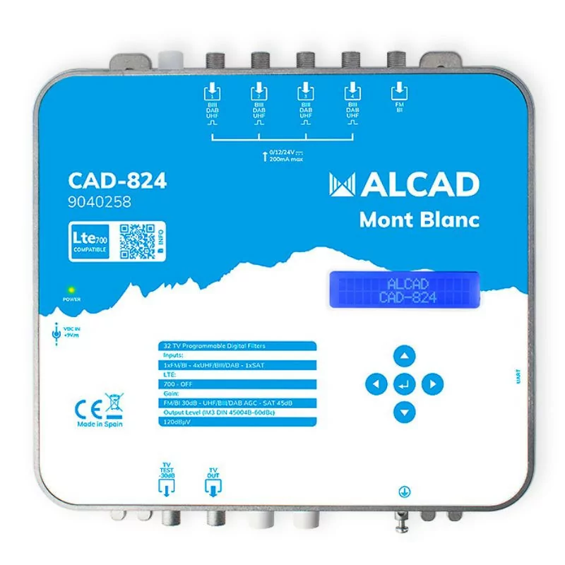 Amplificador Multiband Alcad - 4xUHF/BIII-BI/FM - POW - CAD-824