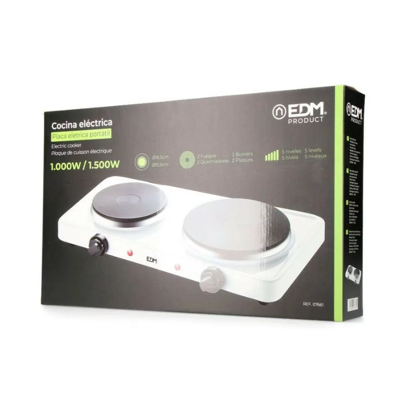 Placa Eléctrica Portátil 2 Zona EDM - 1500W - Blanca - 07661