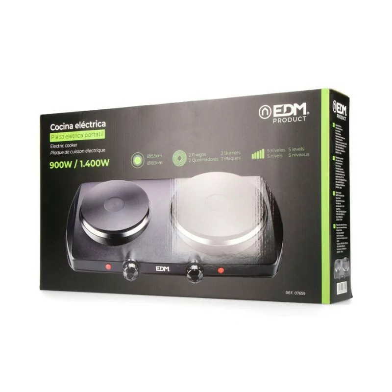 Portable Electric Board 2 EDM Zones - 1400W - Black - 07659