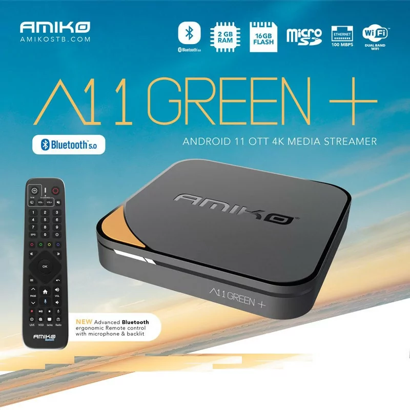 Amiko A11 Green+ BT - Android TV Box - 2GB/16GB - MyTV 3