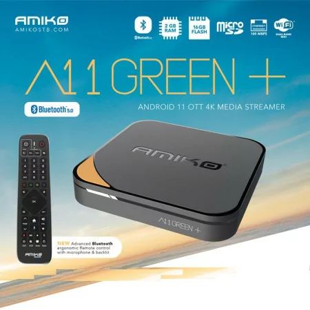 Amiko A11 Green+ BT - Android TV Box - 2GB/16GB - MyTV 3 Amiko A11 Green+ BT - Android TV Box - 2GB/16GB - MyTV 3