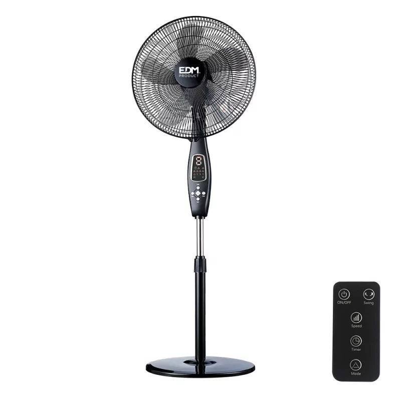 Ventoinha de Pé com Controlo Remoto EDM - 110-130cm - Base Circular - 60W - Preto