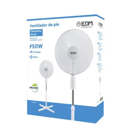 Ventilador de Pie EDM - 110/130cm - Blanco - 50W - 33910