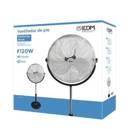 Ventoinha de Pé Industrial EDM - 118/148cm - Base Circular - 120W - Cromado/Preto