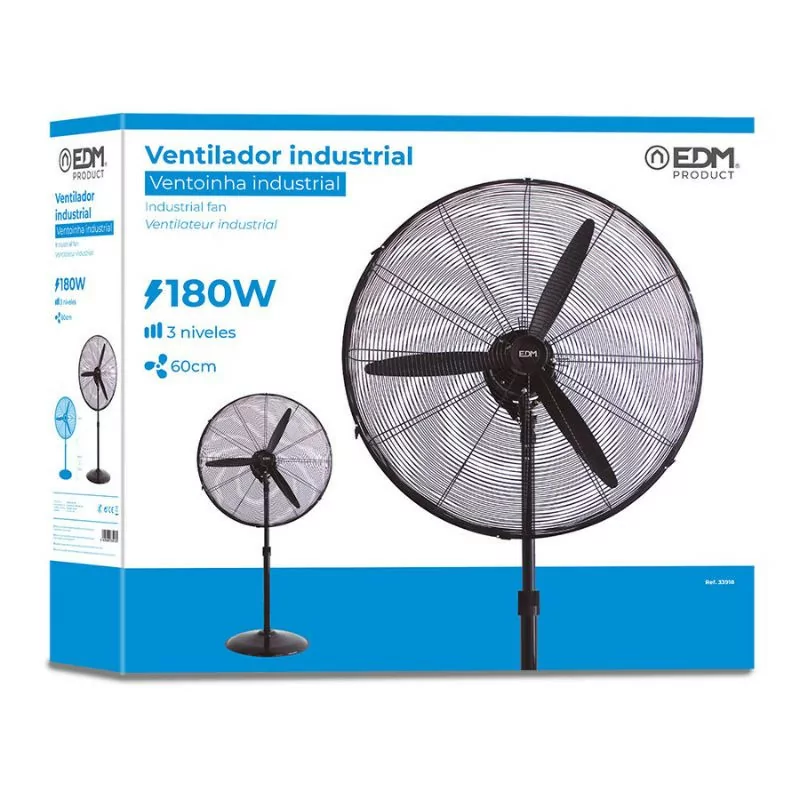 Ventoinha de Pé Industrial EDM - 117/156cm - Base Circular - 180W - Preto