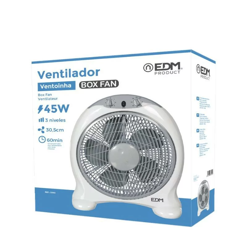 Ventoinha de Chão EDM - Box Fan - 45W - Branco/Cinza - 33951