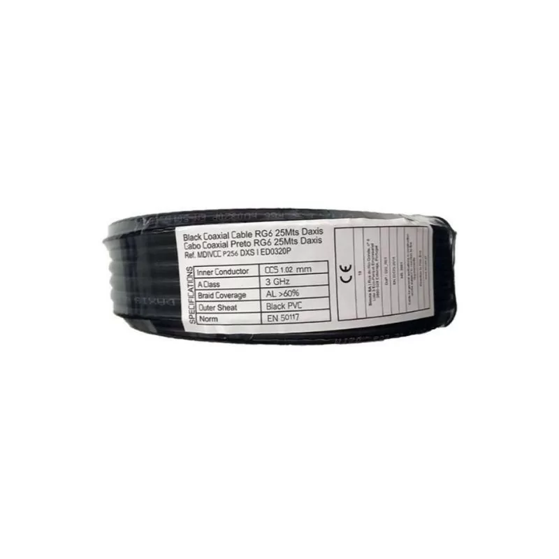 RG6 Black PVC Coaxial Cable - 25 meters