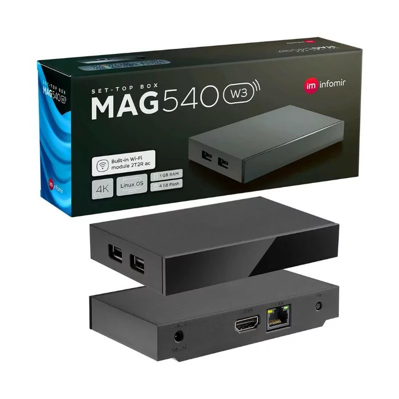 MAG 540 W3 - HEVC H 265 - Wi-Fi Built-In IPTV - 1GB RAM / 4GB eMMC - 4K - Linux 4.9 MAG 540 W3 - HEVC H 265 - Wi-Fi Built-In IPTV - 1GB RAM / 4GB eMMC - 4K - Linux 4.9