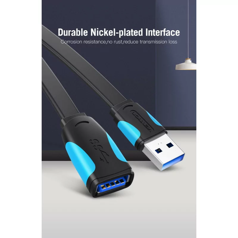 Cabo Extensor USB(A) Macho - USB(A) Fêmea - Vention - ( 50CM - USB 3.0 - Preto/Azul)