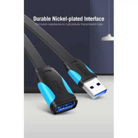 Cable Extensor USB(A) Macho - USB(A) Fêmea - Vention - ( 50CM - USB 3.0 - Negro/Azul)