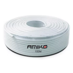 Cabo Coaxial Amiko RG6 Dual-Shield 100MT Branco