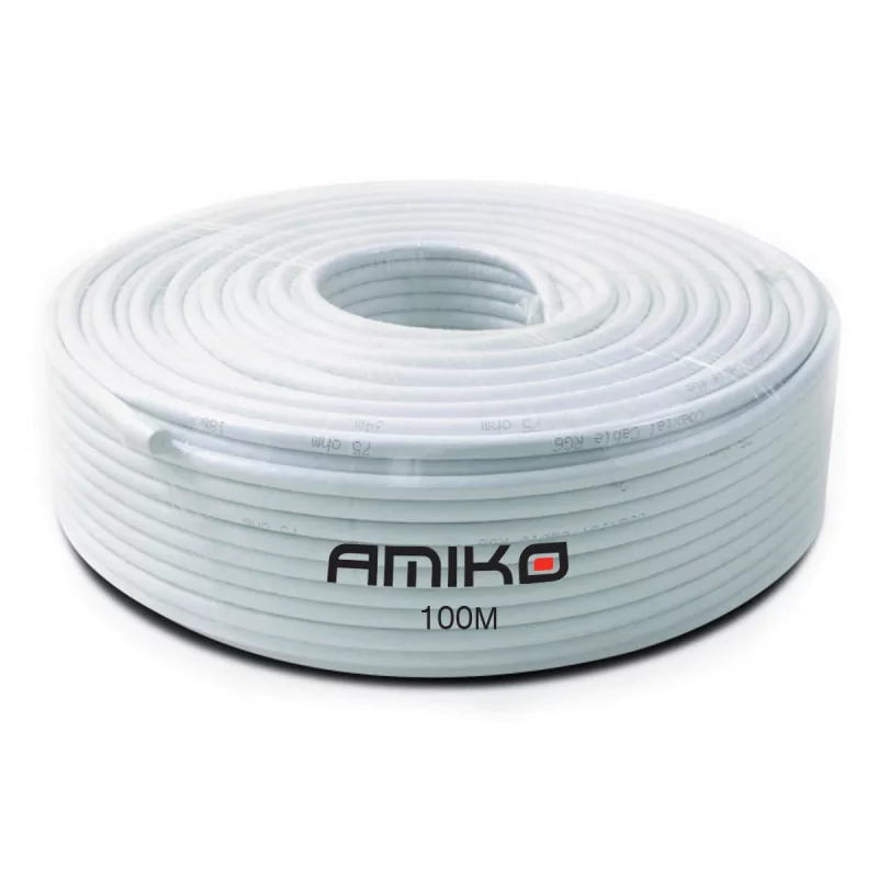 Cabo Coaxial Amiko RG6 Dual-Shield 100MT Branco