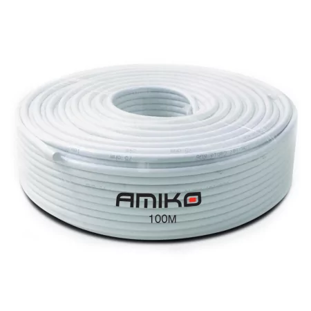 Cable Coaxial Amiko RG6 Dual-Shield 100MT Blanco