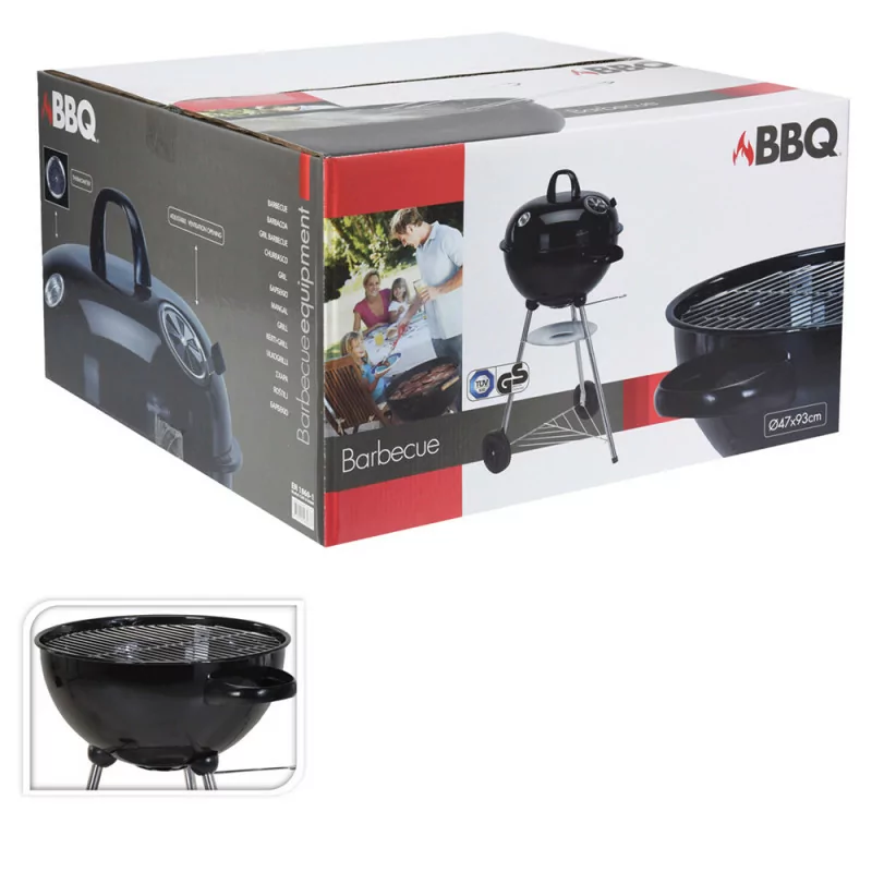 Churrasqueira a Carvão com Tampa e Rodas - Ø47 x 90 cm – Preta | BBQ Collection