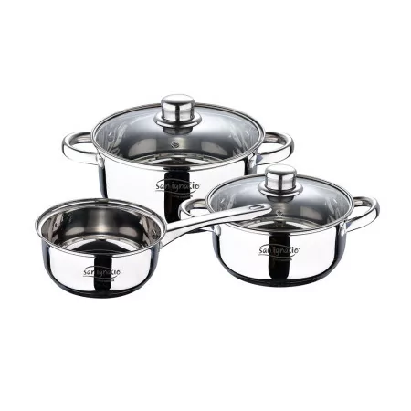 Trem de Cozinha 5 Peças Inox Indução – Cassel (Caçarola Ø16cm + Tachos c/ Tampa Ø18/20cm) - San Ignacio - SG8171