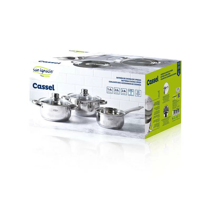 Trem de Cozinha 5 Peças Inox Indução – Cassel (Caçarola Ø16cm + Tachos c/ Tampa Ø18/20cm) - San Ignacio - SG8171