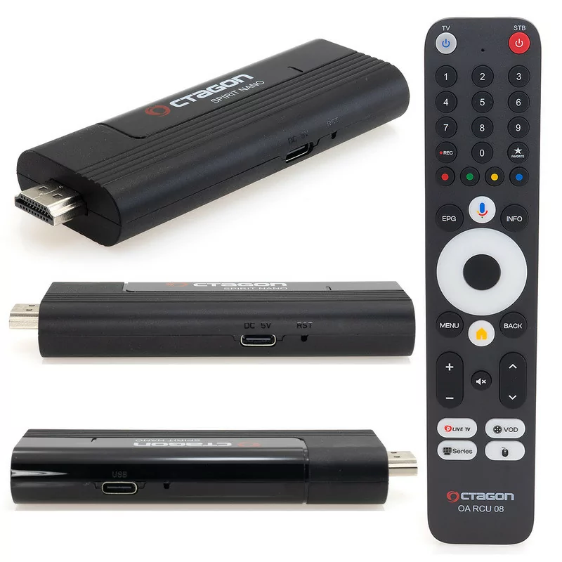 Octagon Spirit NANO TV Stick - Android TV - 2GB/32GB - MeTV Player - 4K UHD HDR10+