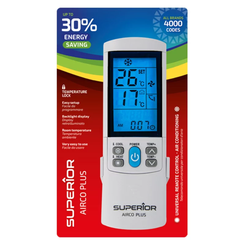 Superior Electronics Comando Ar Condicionado Universal AirCo Plus - Compatibilidade 4000+ Códigos Display Retroiluminado