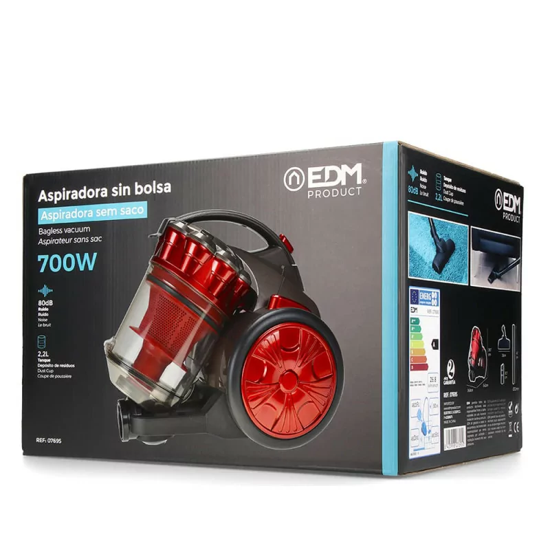 Aspirador Sin Saco EDM 2,2 L – Multiciclónico 700 W Rojo - Clase A