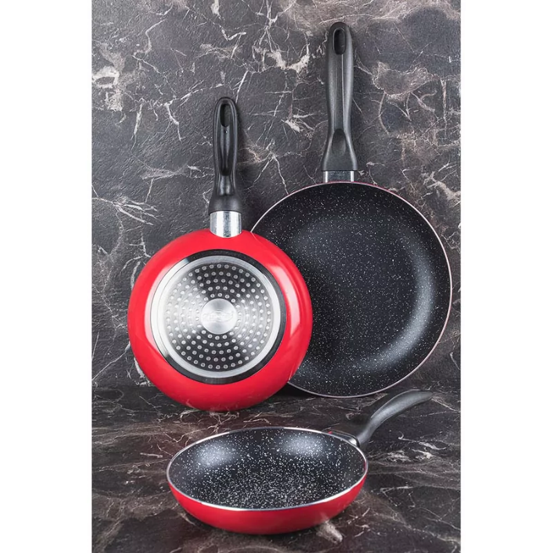 Conjunto de 3 Frigideiras Red E Marble San Ignacio - (Ø16+20+24cm) - Aluminio Prensado
