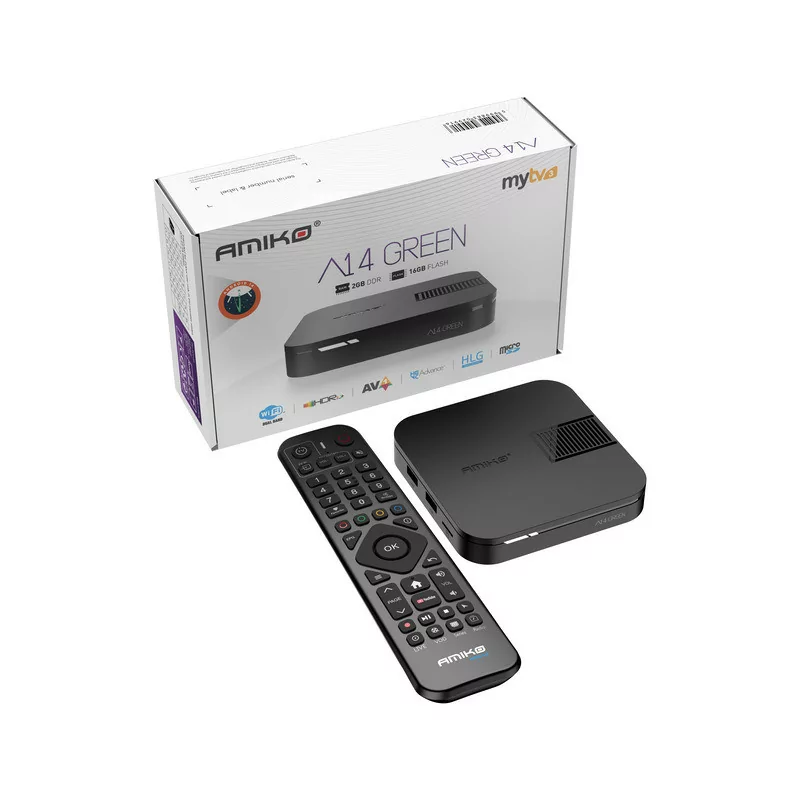 Amiko A14 Green - 2GB/16GB - Android 14 - Dual Band - IPTV 4K HDR10 AV1