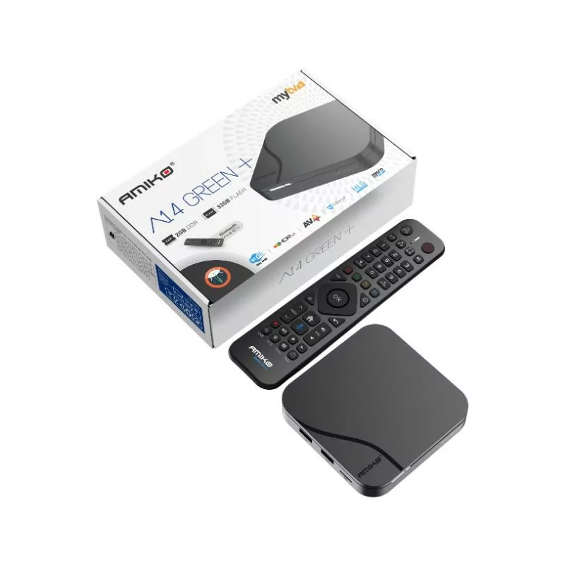 Amiko A14 Green+ - 2GB/32GB - Android 14 - Dual Band - IPTV 4K HDR10 AV1