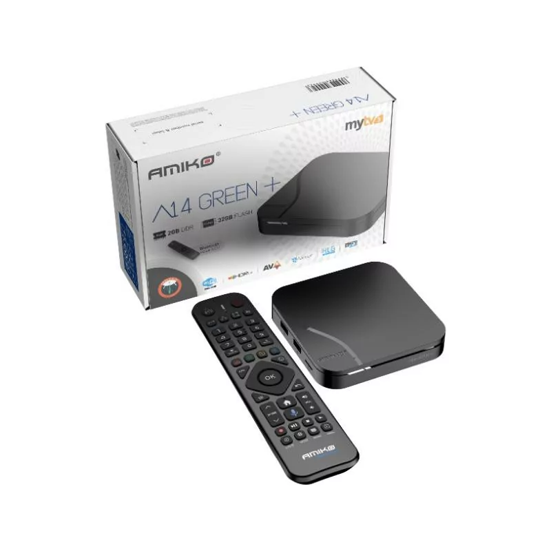 Amiko A14 Green+ - 2GB/32GB - Android 14 - Dual Band - IPTV 4K HDR10 AV1