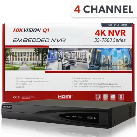 NVR Hikvision 4 Canais 8MP - DS-7604NI-Q1/4P(D)