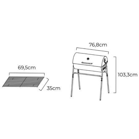 Barbacoa a Carvão XL Gourmet Kitchen con Tampa e Termómetro - Grelha 69,5 x 35 cm / 103,3cm - Negra