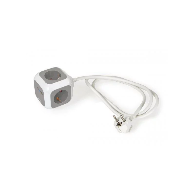 Ficha Extensão em Cubo - 4 X Tomadas Schuko - 2 X USB 2.1A - 1.4M