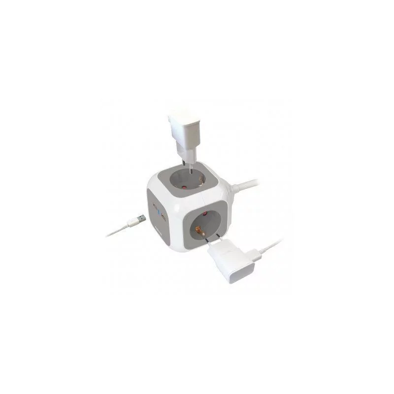 Ficha Extensão em Cubo - 4 X Tomadas Schuko - 2 X USB 2.1A - 1.4M