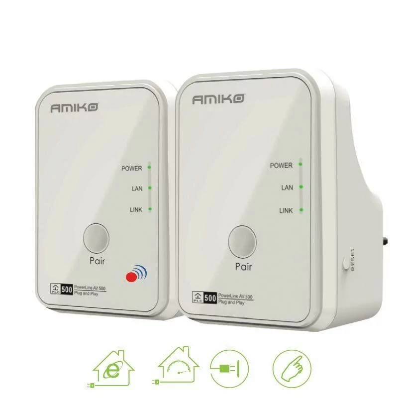 Powerline Amiko - PLN-502 - (500 Mbit/s) Powerline Amiko - PLN-502 - (500 Mbit/s)