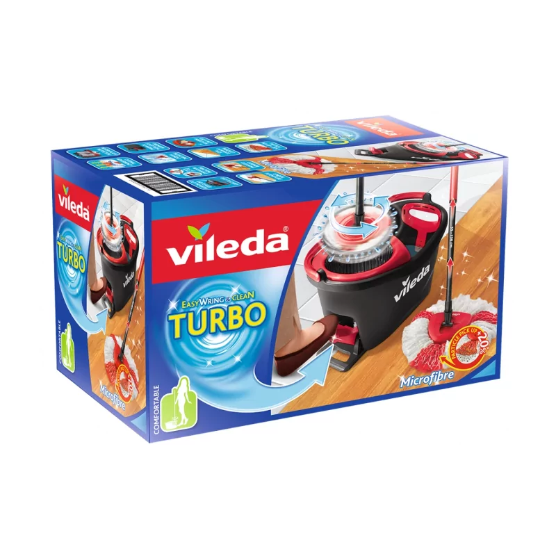 Kontrolsat - Conjunto de Esfregona + Balde Centrifugador Vileda - 6L - Dupla Camada - Cinza/Vermelho