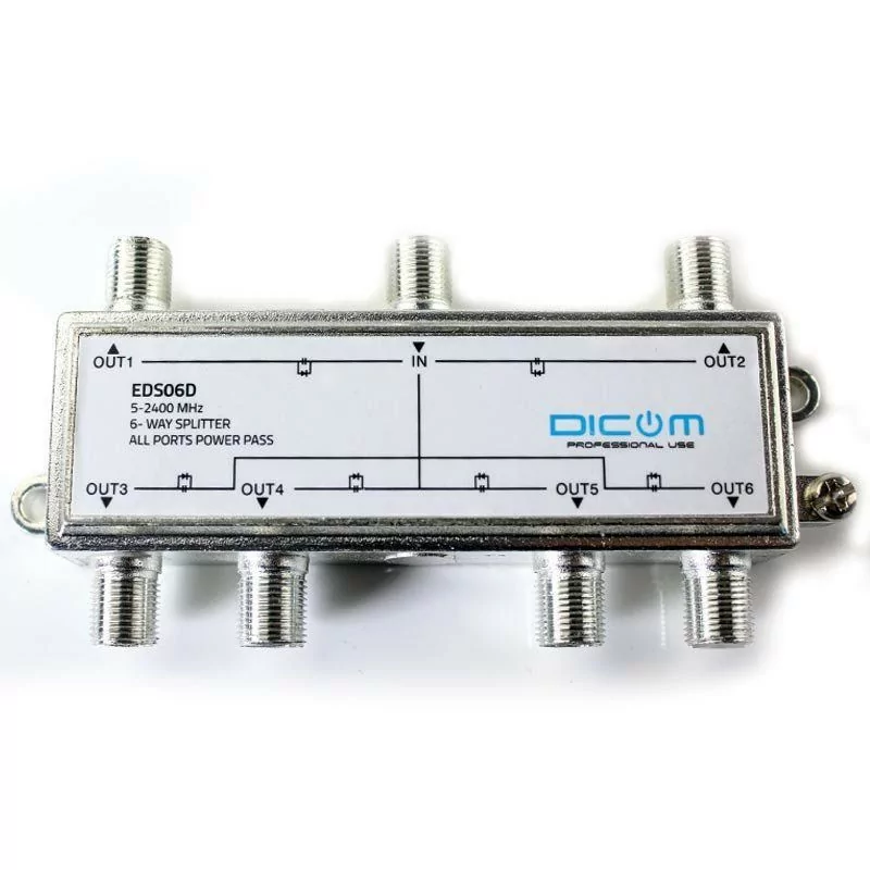 Satellite Splitter 6 Outputs - 5-2400MHZ (DC Through)