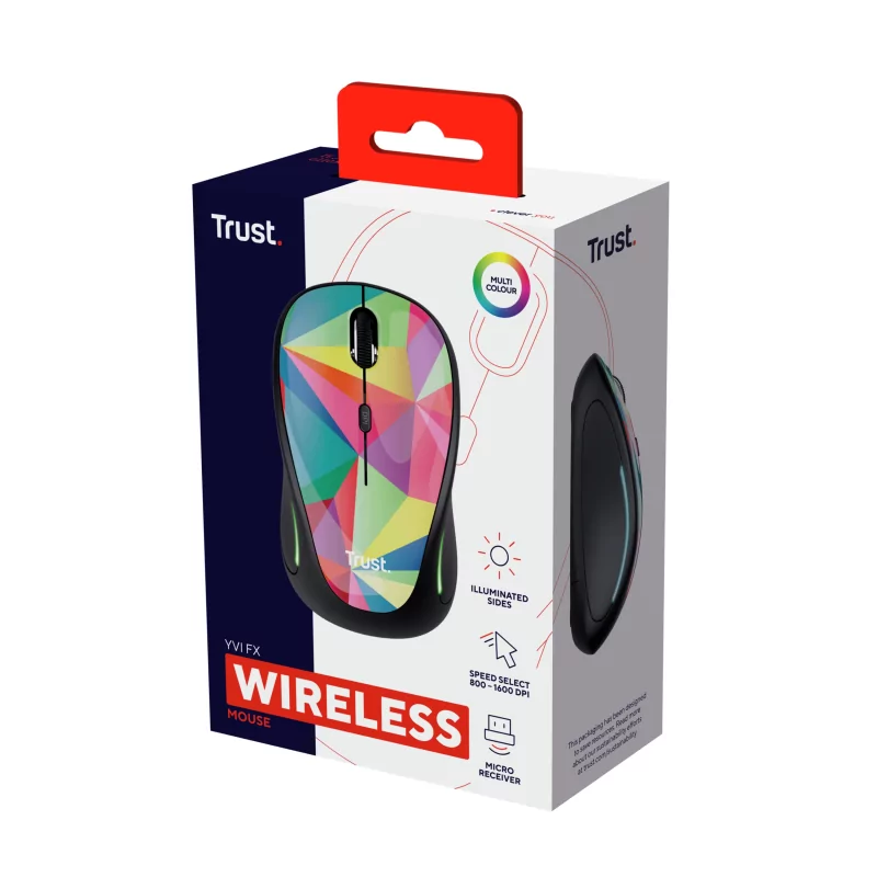 Kontrolsat - Trust Yvi Mouse - 1600 DPI - Wireless - Multicolor